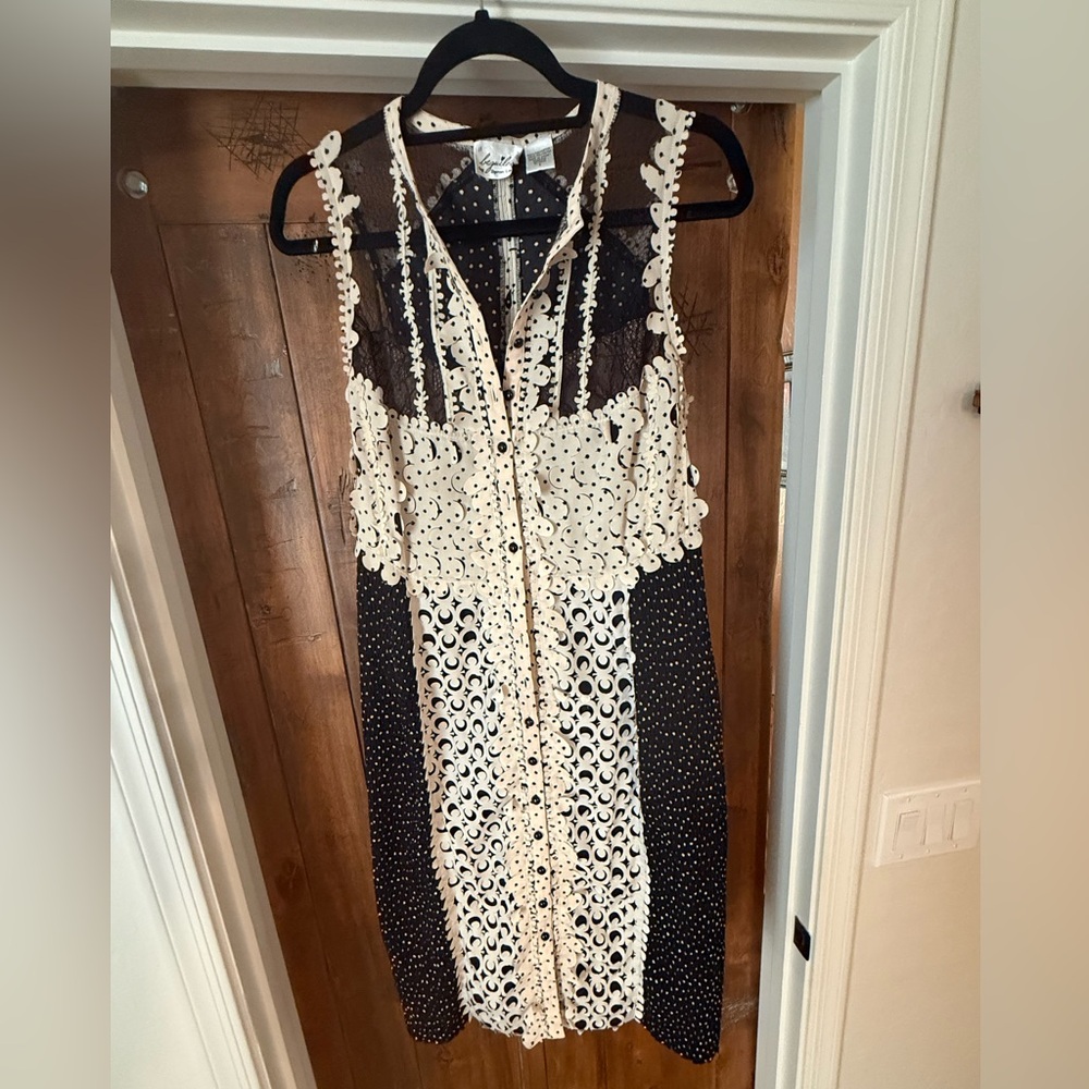 Anthropologie Black and Cream Lace Midi Dress